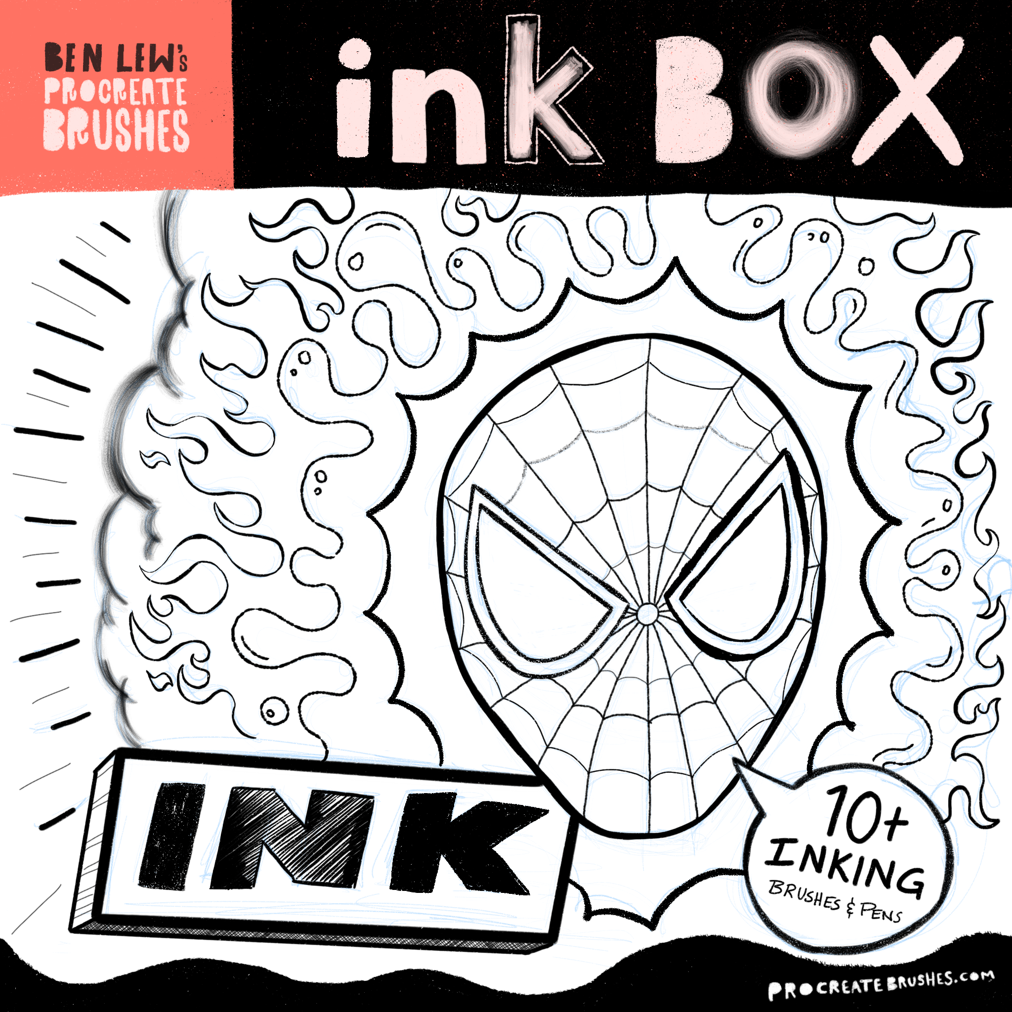 BenLewsInkBox墨水笔刷套装 - Procreate笔刷预览效果