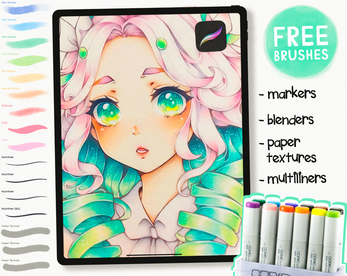 Copic 马克笔笔刷套装 - Procreate笔刷预览效果