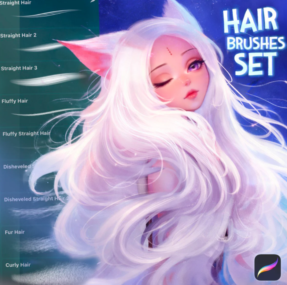 头发绘制笔刷套装 - Procreate笔刷预览效果