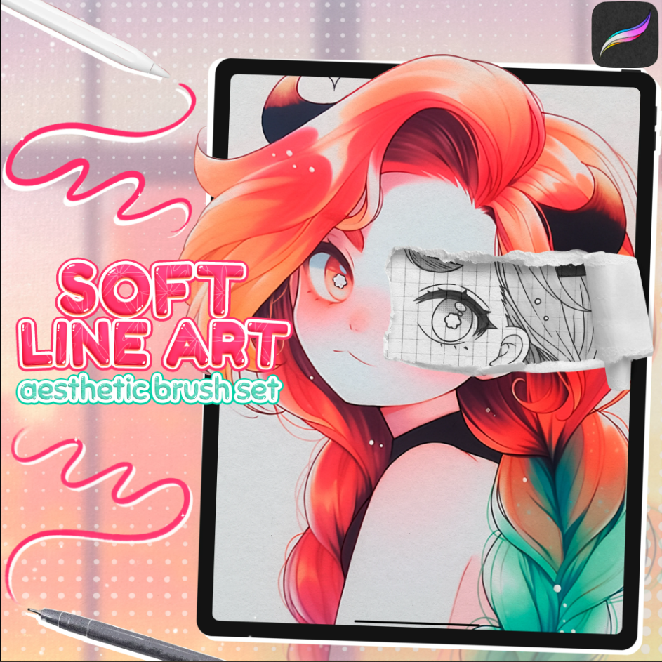 柔和线稿笔刷套装 - Procreate笔刷详细预览