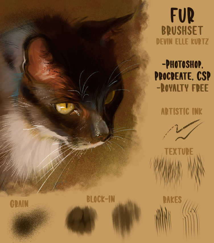 毛发纹理笔刷套装 - Procreate笔刷预览效果