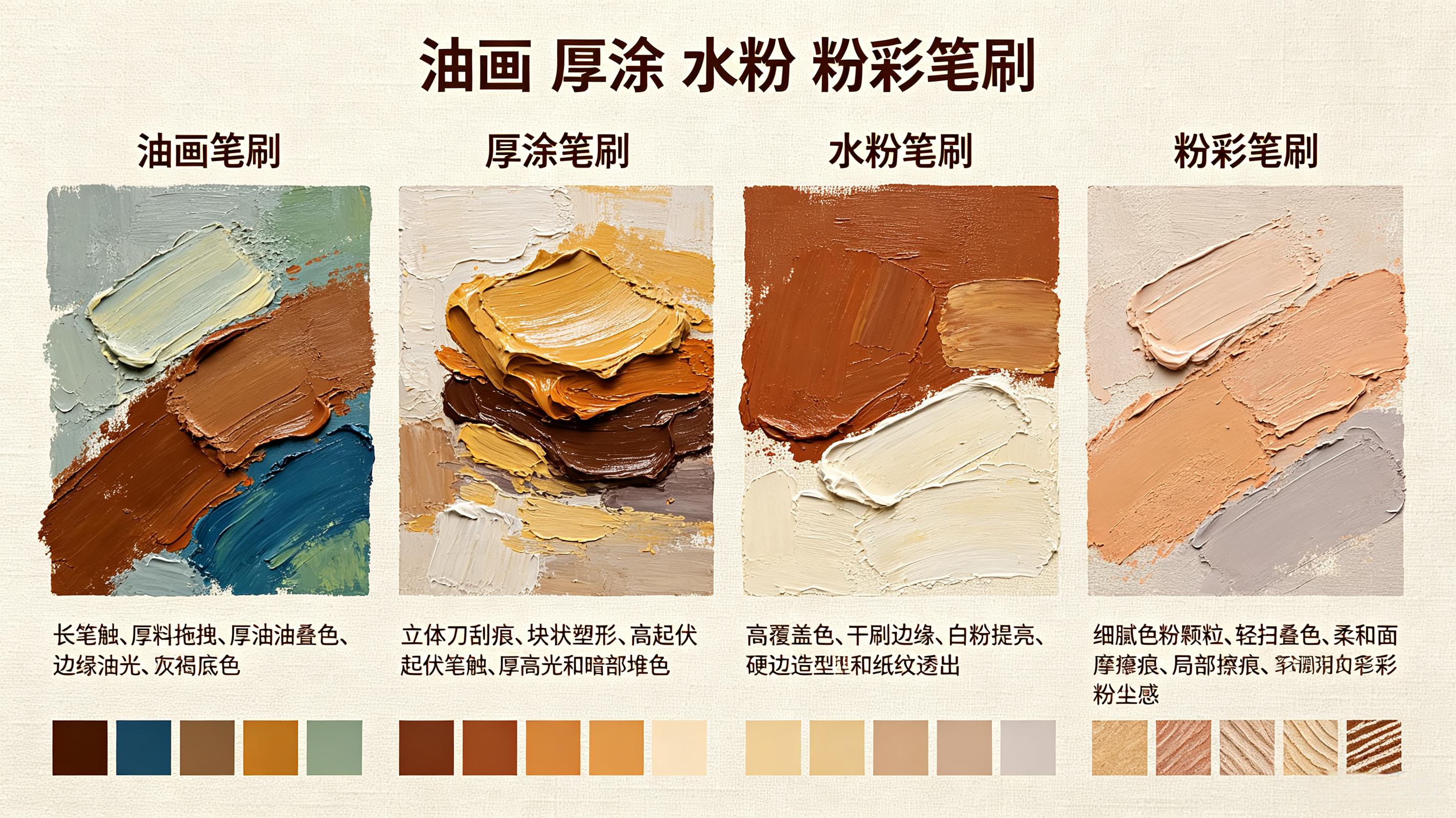 油画厚涂水粉粉彩笔刷套装 - Procreate笔刷预览效果