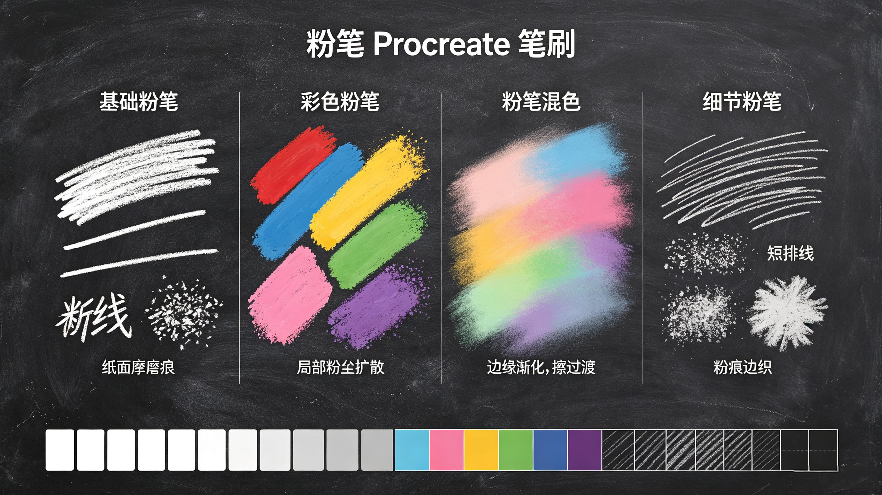 粉笔笔刷套装 - Procreate笔刷预览效果